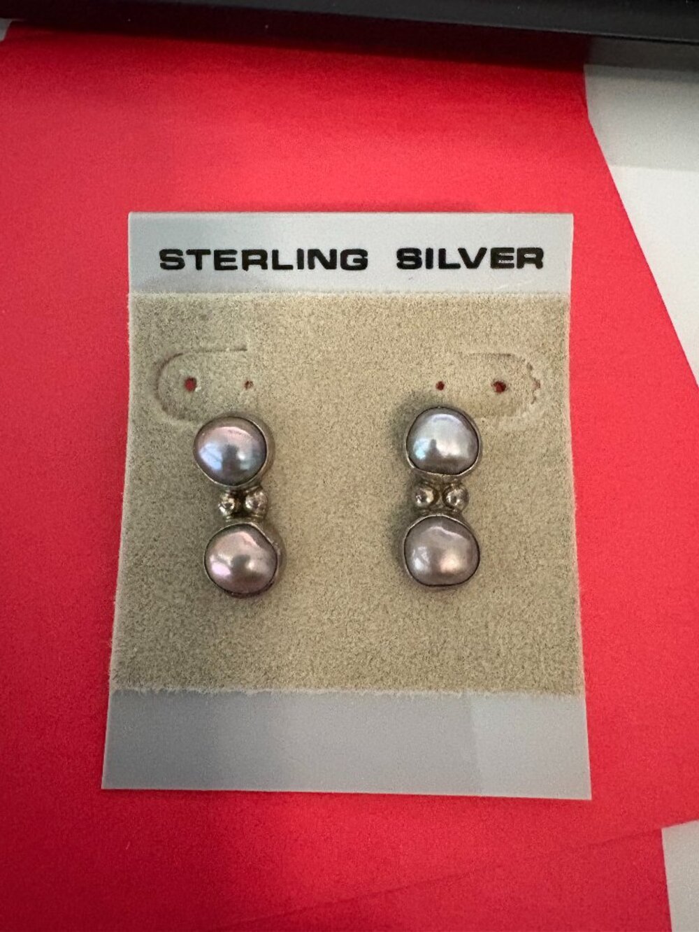 Artisan Crafted 925 Silver Earrings with Gray Pearls for Pierced Ears